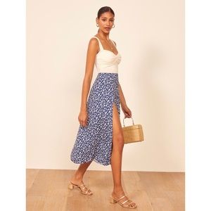 Reformation Zoe Skirt in Blue Floral - fair condition. Price negotiable